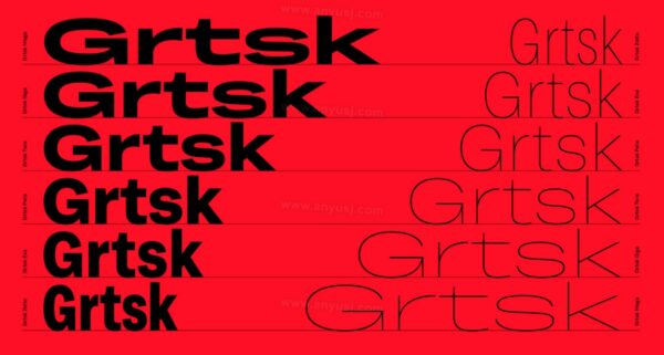 127款格罗斯特可变高科技极简品牌VI无衬线设计排版大型西文字体家族Black Foundry – Grtsk font family-第4083期-