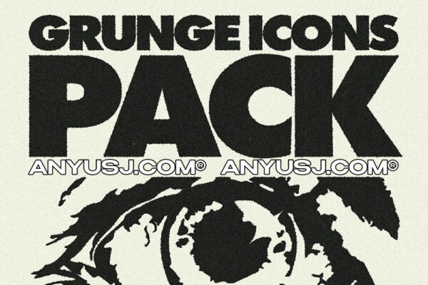 50+复古摇滚做旧毛刺风图标插画AI矢量logo设计套装GRUNGE ICONS PACK -第4013期-
