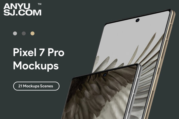 21款金属质感极简谷歌Pixel 7 Pro安卓手机APP界面设计屏幕展示PSD样机套装Pixel 7 Pro – 21 Mockups Scenes