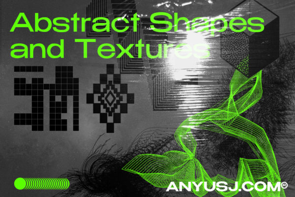 176+艺术抽象几何网格AI矢量图形复古颗粒塑料薄膜背景肌理设计套装Abstract Shapes and Textures-第4075期-