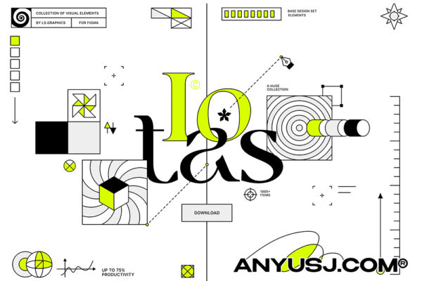 1000+现代极简线性几何抽象艺术图形箭头图标logo矢量UI设计套装Iotas Sets by LS Graphics-第4038期-