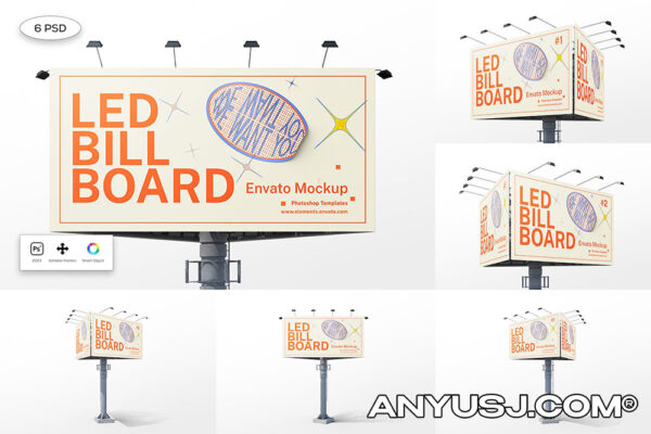 6款户外巨幅广告海报LED屏幕设计展示PSD样机LED Billboard Mockup