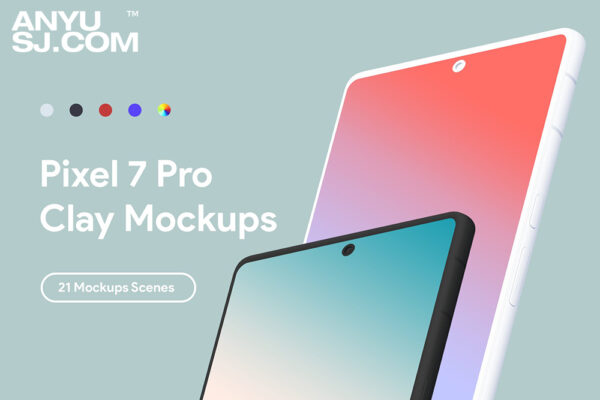 21款黏土极简谷歌Pixel 7 Pro安卓手机APP界面设计屏幕展示PSD样机套装Pixel 7 Pro – 21 Clay Mockups Scenes