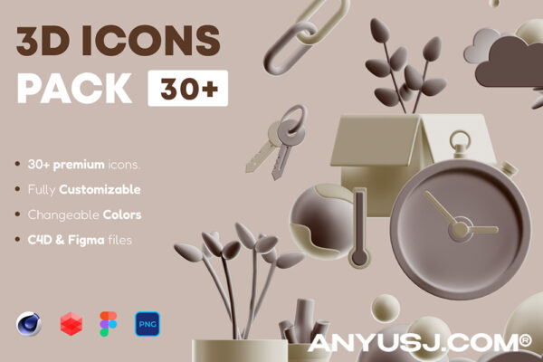 32款极简主义3D渲染丝滑图标应用程序图形插画设计模型套装Smooth 3D icons pack !