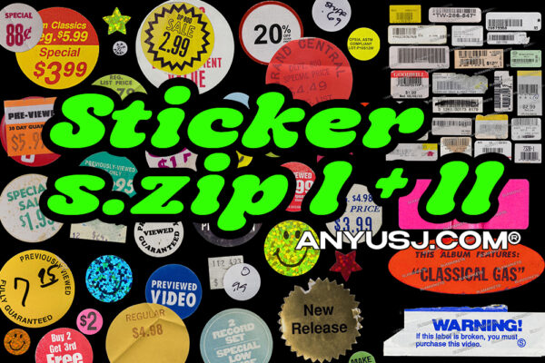 300+质感高清美式复古贴纸票据撕纸全息logo设计展示PNG免扣设计套装Stickers.zip I + II-Blkmarket-第4024期-