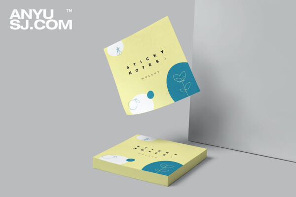 4款极简纸张正方形便利贴贴纸便签笔记设计展示样机Sticky Note Pad Mockups