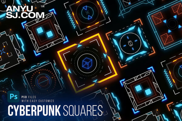10款赛博朋克HUD数据科幻科技未来方形元素Cyberpunk Squares
