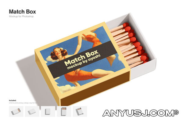 4款质感火柴盒纸盒包装设计展示PSD样机Match Box Mockup