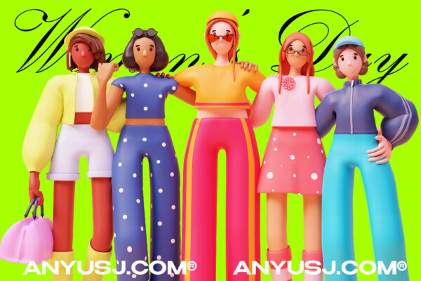 13款38妇女节3D女性青年人物插画横幅海报排版设计PSD源文件-第4107期-