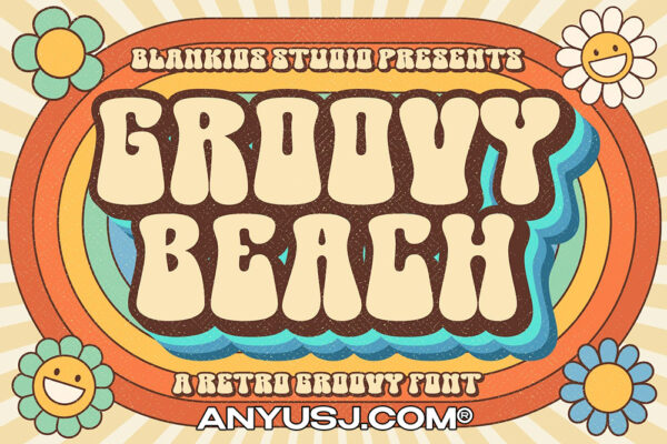 复古Y2K趣味圆润泡泡西文海报标题排版logo装饰字体Groovy Beach a Retro Groovy Font-第4128期-