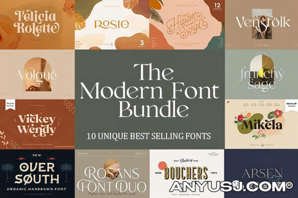 12套优雅极简品牌手写衬线连笔LOGO杂志英文字体套装12 Modern Font Bundle -第1066期-