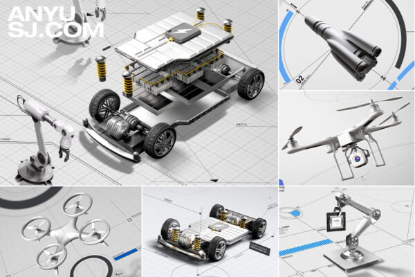 11款自动化无人机数码科技汽车3D工业技术图纸主视觉PSD分层海报设计源文件-第4174期-