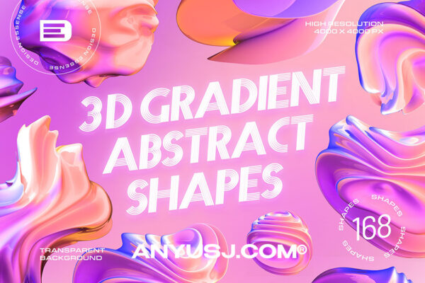 168款3D立体扭曲渐变抽象艺术几何图形海报背景PNG免扣设计元素套装3D Gradient Abstract Shapes-第4246期-