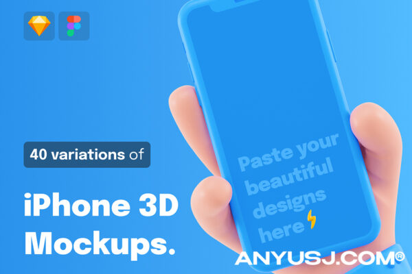 40款趣味3D卡通手持手掌手势苹果手机iPhone屏幕演示样机模板40 iPhone 3D Mockups-第1067期-