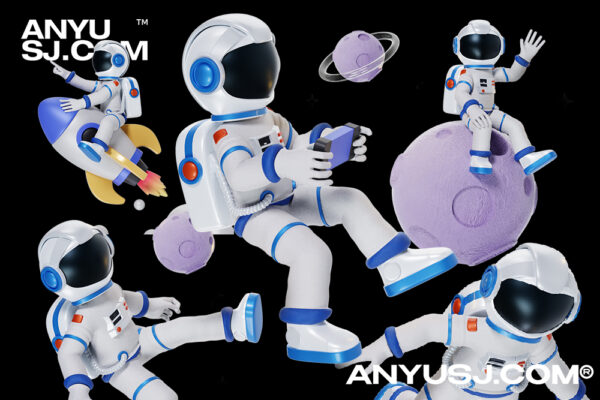 15款3D立体太空宇航员人物动作插画插图PNG免扣UI模型套装Astronout 3D Illustration