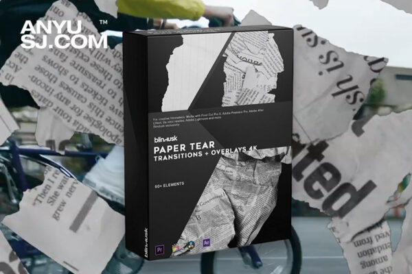 4K视频-50+复古创意撕纸剪报视频过渡转场+音效素材套装Blindusk – Paper Tear Transitions-第4160期-