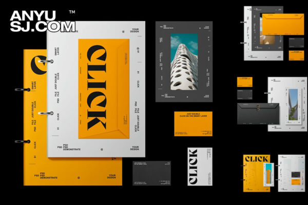 4款品牌标识VI设计展示海报信封邀请函名片卡片明信片文档文创样机套装Brand Identity Mockup Set