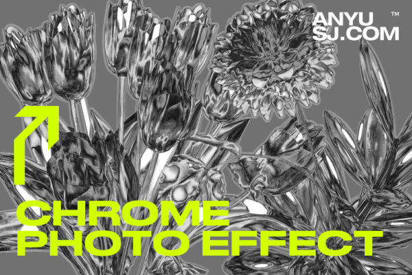 金属镀铬图片照片后期处理特效PSD样机Chrome Photo Effect-第4308期-