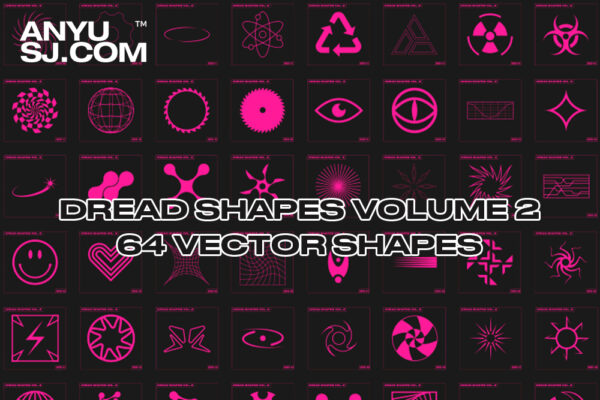 64款赛博几何抽象艺术AI矢量图形图标logo徽标元素设计套装DREAD SHAPES VOLUME 2-第4250期-