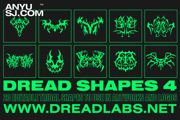 20款重金属部落元素摇滚音乐抽象图形logo图标AI设计套装Dread Shapes Vol. 4-第4169期-