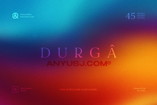 45款复古模糊宇宙恒星暗色调太空渐变阴影弥散光深色噪点颗粒背景设计套装Durga Abstract Gradient Textures-第4232期-