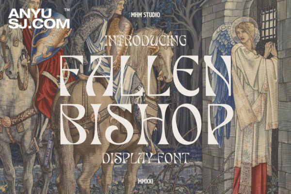 逆反差中世纪复古标题徽标Logo设计英文字体Fallen Bishop Font-第1046期-