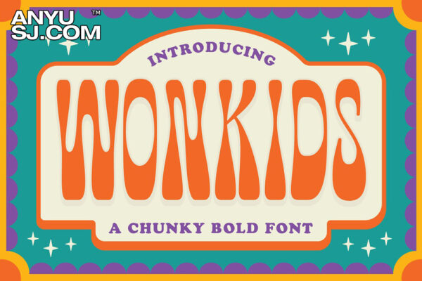 复古迷幻有趣卡通海报品牌包装标题Logo粗体英文字体素材 Fuente Wonkids Bold & Chunky-第1046期-