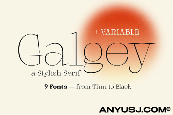 9款极简优雅女性时尚现代高对比度品牌衬线字体可变家族Galgey – Font Family + Variable