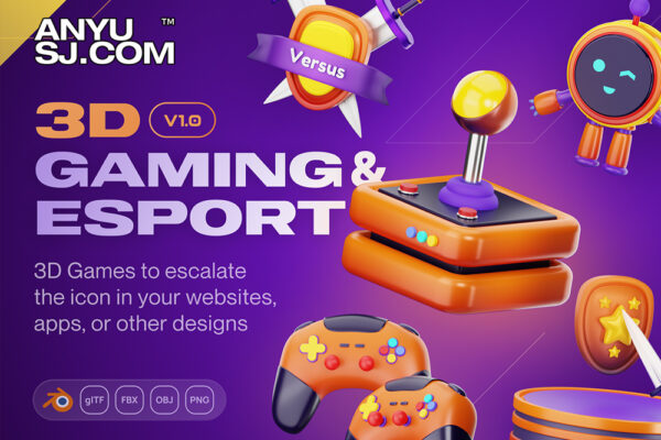 20款3D立体卡通电竞游戏比赛插图插画UI设计Icon图标模型设计套装Gamely – Games & Esports 3D Icon Set