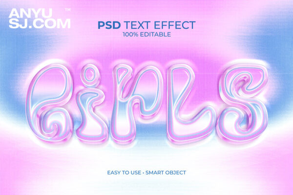 粉色Y2K立体文字logo设计展示PSD特效样机Girls Pink Chrome Text Effect