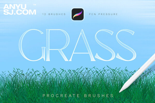 12款草地绿草草丛Procreate图章手绘笔刷套装Grass Procreate Brushes