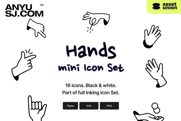 16款趣味手绘手掌手指手势插图插画图标矢量设计套装Hands – Inking Icon Set