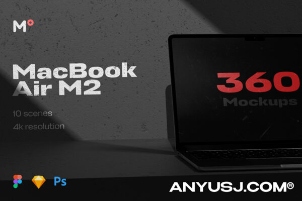 10款工业风Macbook Air苹果笔记本电脑广告UI设计展示PSD样机套装Macbook Air M2 Mockups Collection-第4172期-