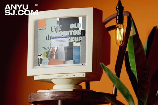 3款复古老式做旧电脑屏幕监视器设计展示PSD样机Old Monitor Screen Mockup