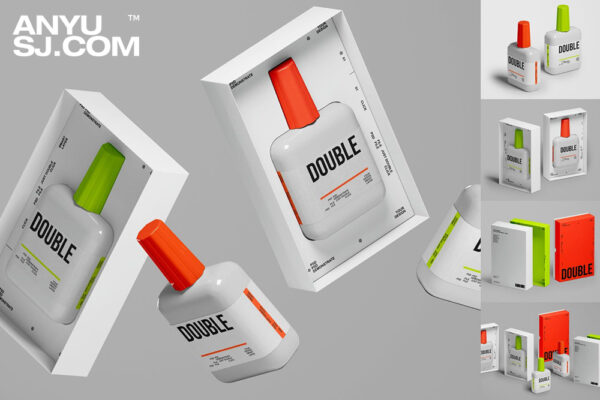 5款质感指甲油玻璃塑料瓶包装瓶纸盒包装盒设计展示PSD样机Paint Tube Mockup Set