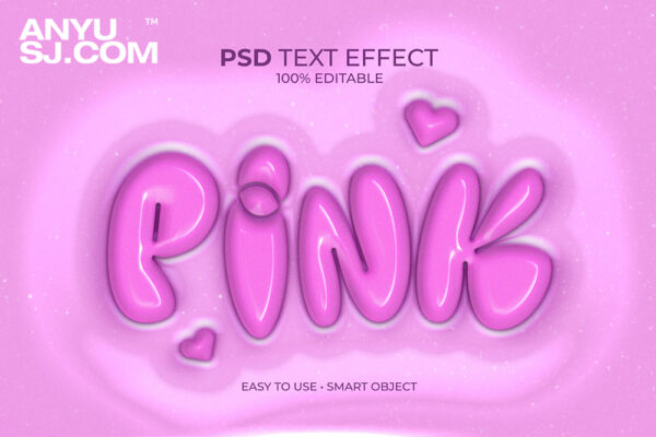 Y2K创意粉色3D立体光滑文本logo设计展示PSD特效样机Pink Foil Text Effect