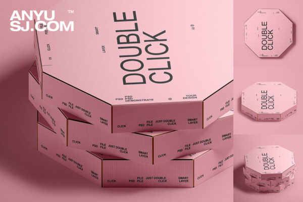 3款极简多边形披萨盒纸盒包装盒外卖盒PSD样机Pizza Box Mockup