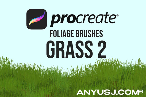 5款高品质草丛草地绿地绿草Procreate图章手绘笔刷套装Procreate Foliage Brushes – Grass 2