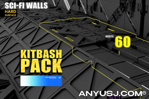 60+款未来科技赛博科幻机械金属质感墙壁面板3D Max模型工程文件设计素材 Sci-Fi walls KitBash Pack 60+
