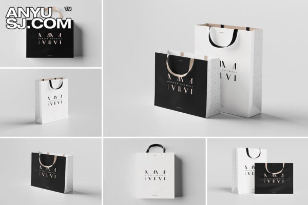 6款极简纸袋购物袋手提袋礼品袋袋子设计展示PSD样机Shopping Bag Mockup