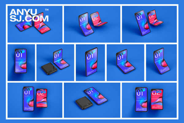 11款三星Galaxy Z Flip安卓智能折叠手机屏幕UI设计APP展示PSD样机Galaxy Z Flip Mockup | Folding Phone