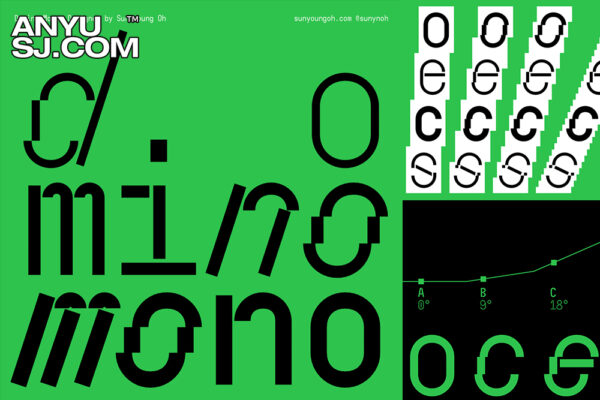 9款现代极简创意实验性错位抽象拆解几何无衬线印刷硬朗装饰西文字体家族Domino Mono-第4370期-