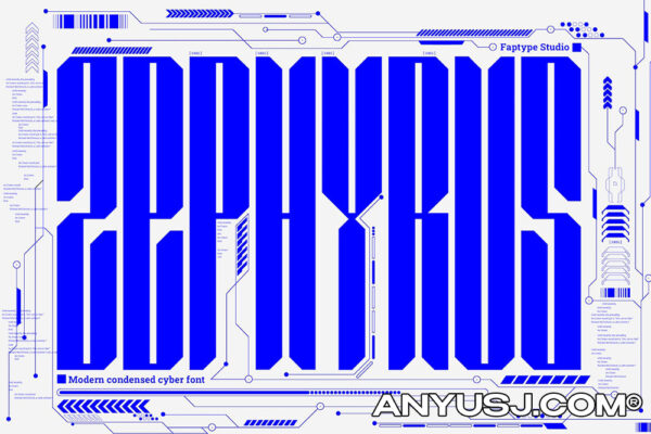 浓缩现代网格极简科技未来赛博机能西文无衬线装饰字体Zephyrus  Modern Condensed Cyber Font-第4408期-