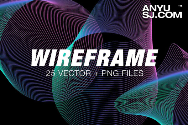 25款抽象几何艺术科技未来渐变网格AI矢量设计元素背景形状25 Wireframe Vector & PNG Shapes2