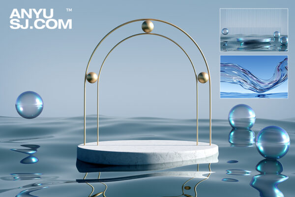 35款3D渲染蓝色海面艺术极简水面产品展示舞台JPG高清背景设计-第4455期-