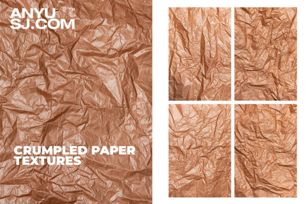 6款棕色褶皱复古做旧牛皮纸背景肌理6 Brown Crumpled Paper Background Texture Overlay