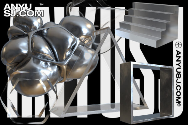 1000+3D渲染几何抽象透明玻璃金属流体木质全息炫彩多材质PNG高清免扣元素+100款3D模型套装AbstracPack – Abstrac 3D Renders-第4368期-