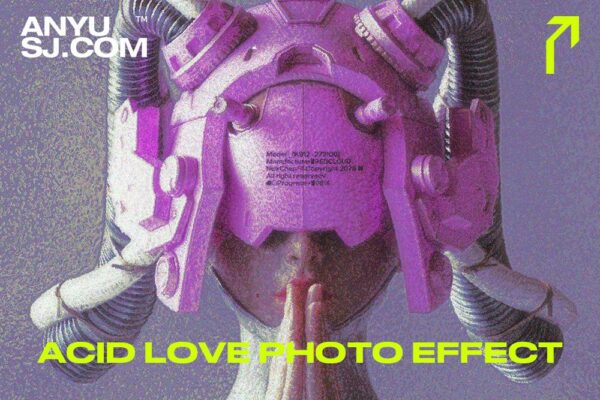 颗粒噪点做旧酸性复古抽象图片设计后期特效滤镜样机Acid Love Photo Effect