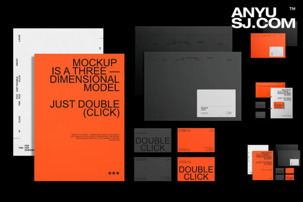 3款极简质感企业文创名片信封档案袋信纸海报设计展示PSD样机Brand Identity Mockup Set