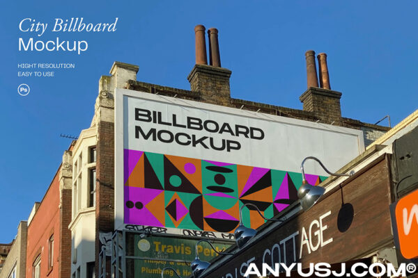 1款欧式城市街头建筑楼房横幅巨幅广告牌海报设计展示PSD样机City Billboard Mockup